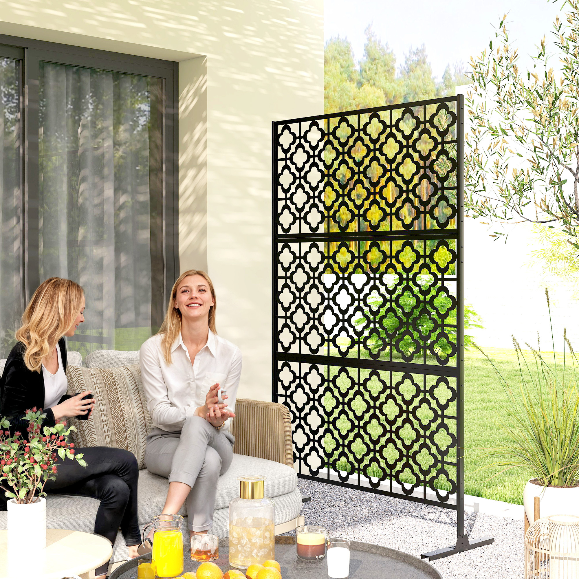 TEMU Écran d'intimité extérieur en métal, séparateur extérieur décoratif avec support et vis d'extension, panneau d'intimité autoportant pour jardin,
