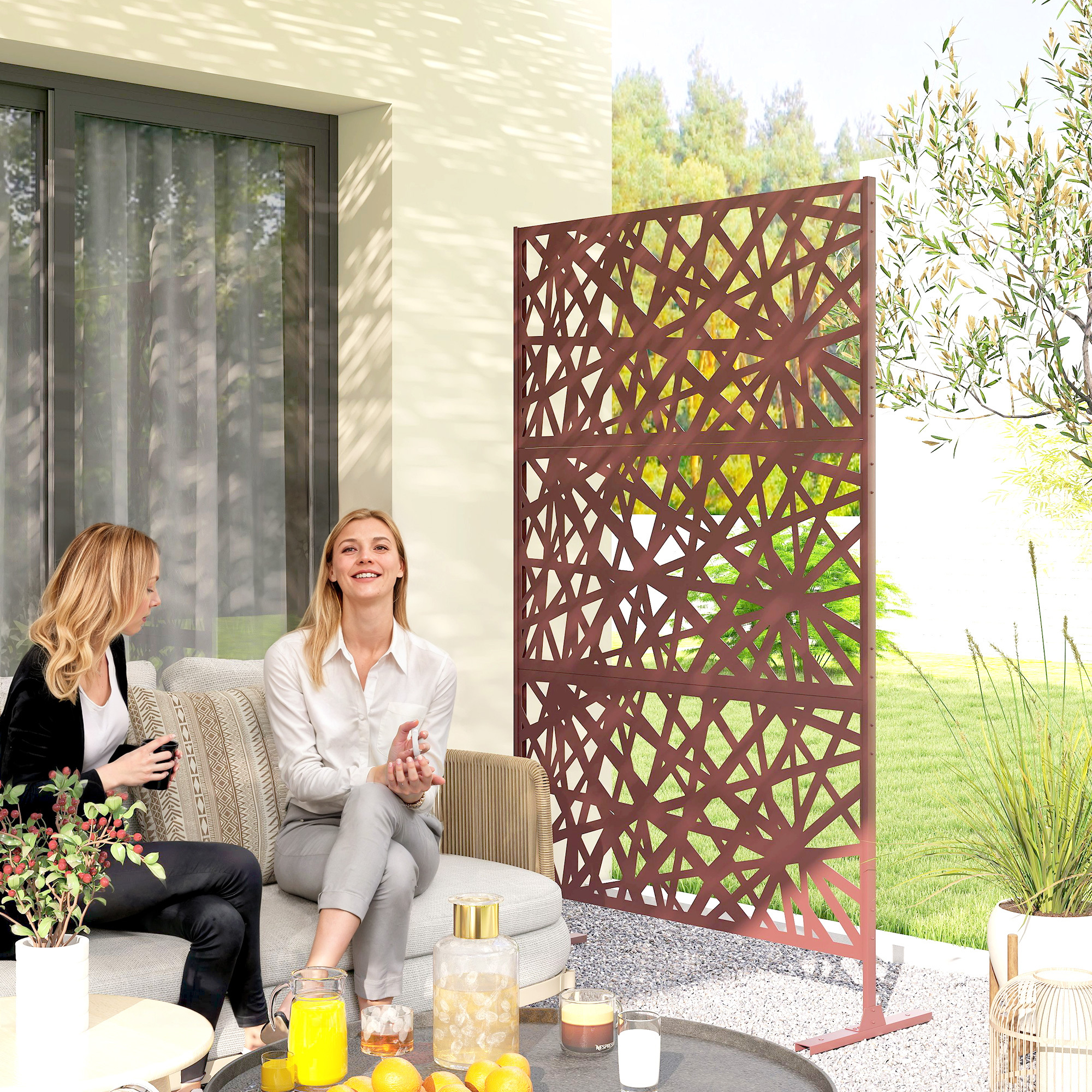 TEMU Écran d'intimité extérieur en métal, séparateur extérieur décoratif avec support et vis d'extension, panneau d'intimité autoportant pour jardin,