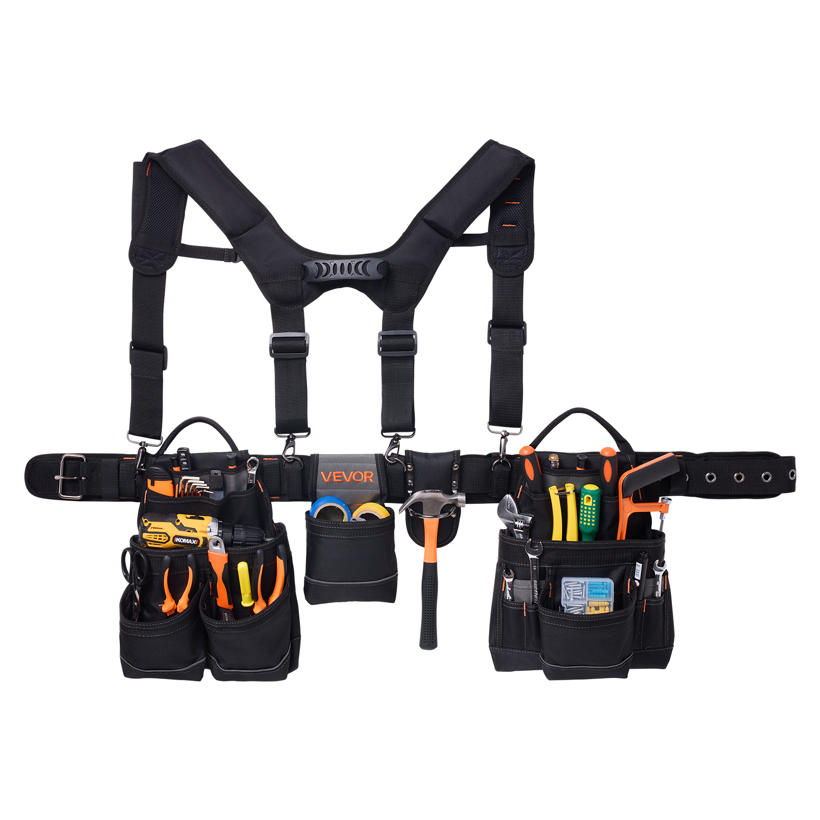 TEMU Ceinture à outils VEVOR, pochette à 19 poches avec bretelles pour hommes, ceinture utilitaire robuste ajustable, sac de travail avec suspension