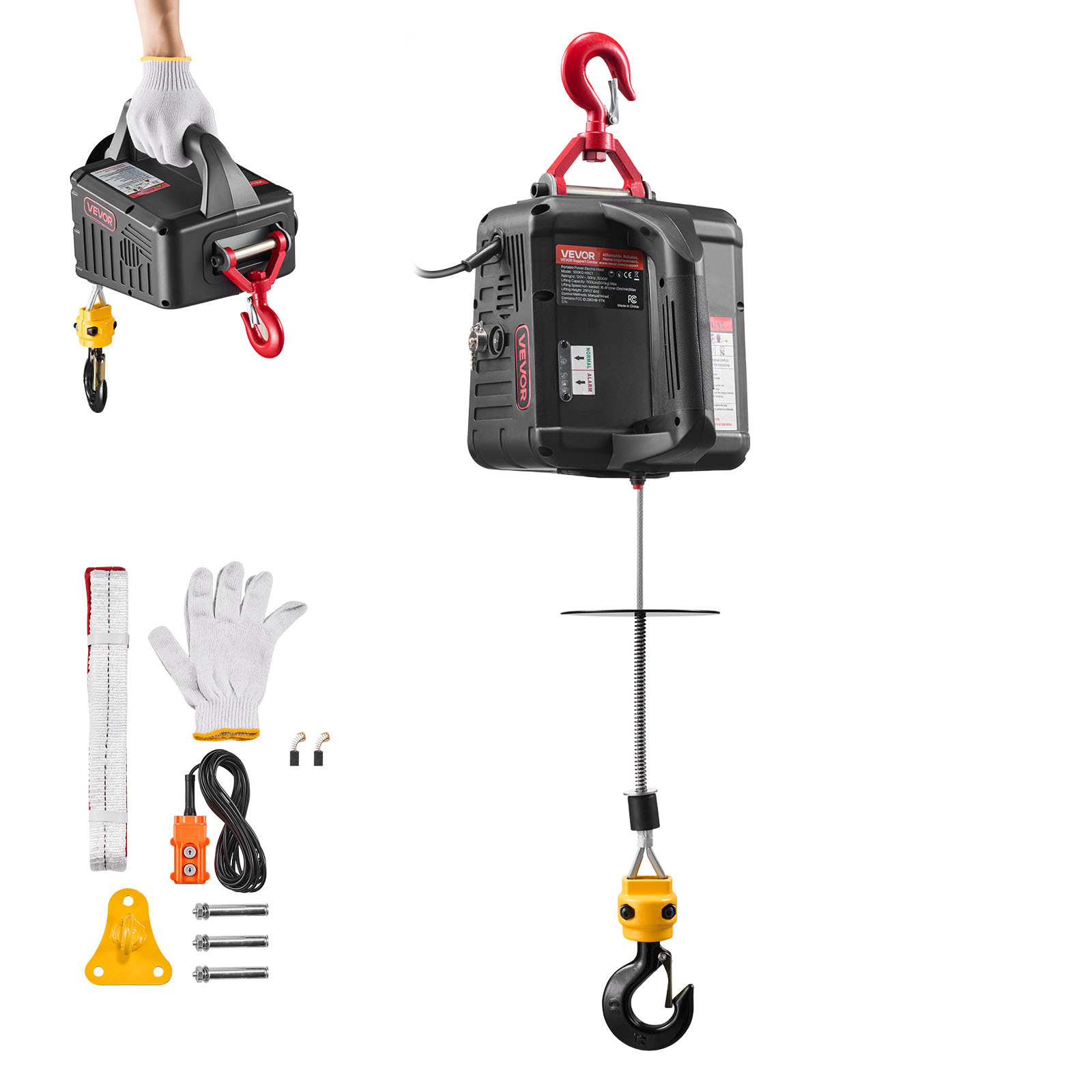 TEMU 2-in-1 Electric Hoist Winch, 1100 Lbs Capacity, 1500w Portable Crane, 25 Ft Lifting Height, 16.4 Ft/min With Manual And Wired Remote Control For
