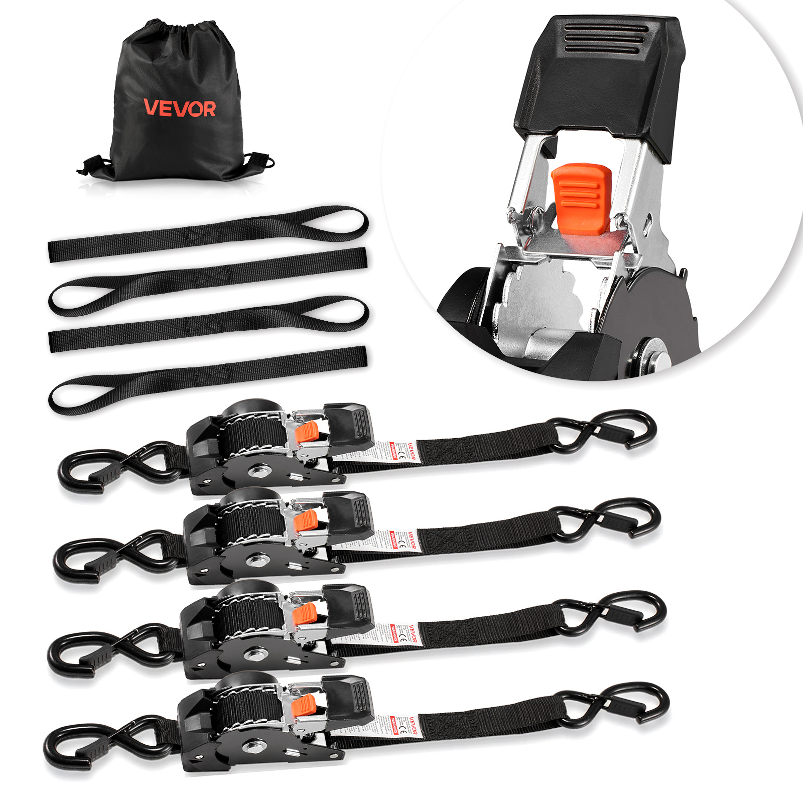 TEMU Vevor Retractable Ratchet Straps, 1 6 Ft / 1 10 Ft, Tie Down Straps With S Hooks, 1200 Lbs Break Strength, 4 Soft Loops, Tie Down Ratcheting For