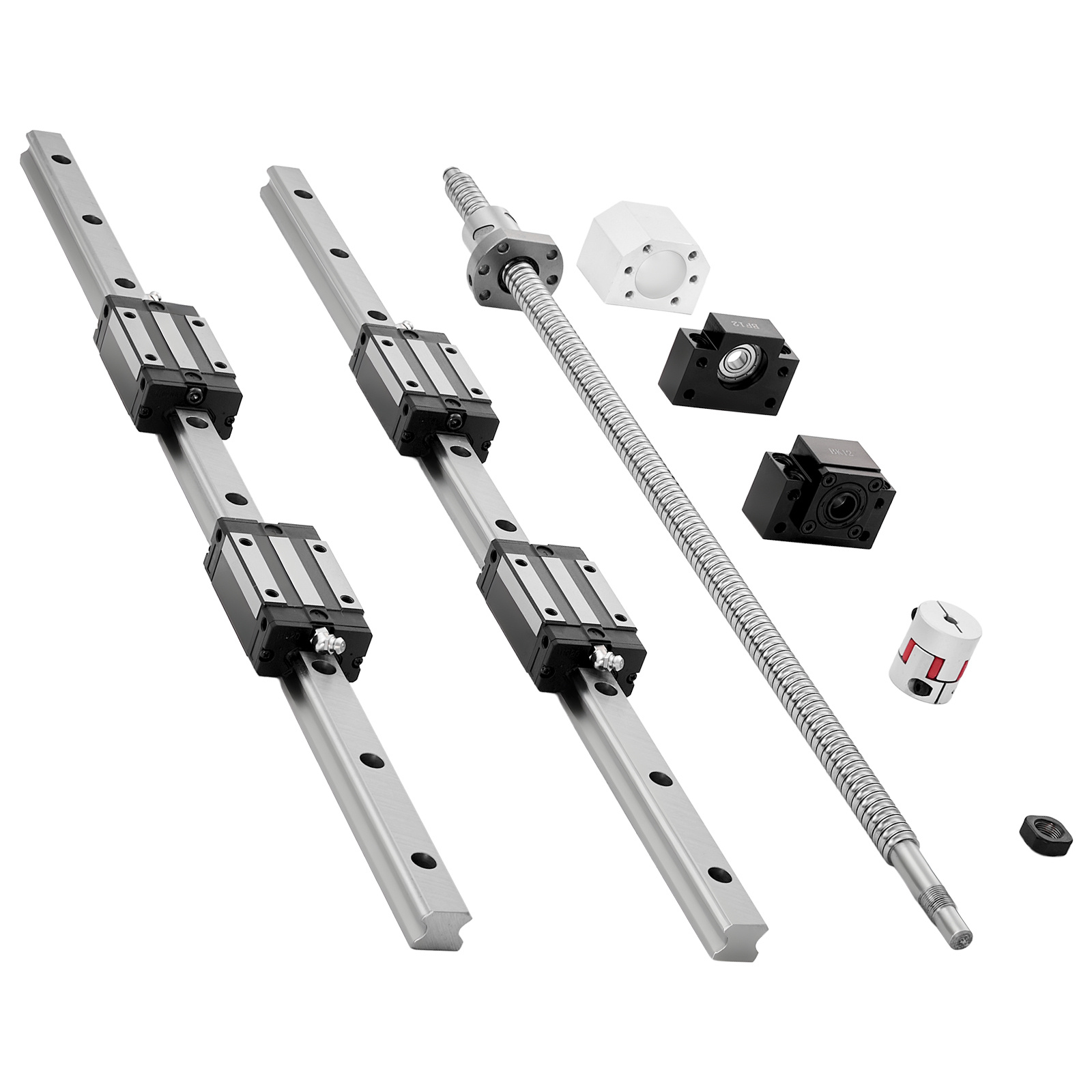 TEMU Vevor Linear Kit, Hgr20, 2pcs 600 Mm (23.62 Inch) Linear Rails And 1pc Ball Screw, 4pcs Slide Blocks, With /bk12 End Support, Coupling, And Nut