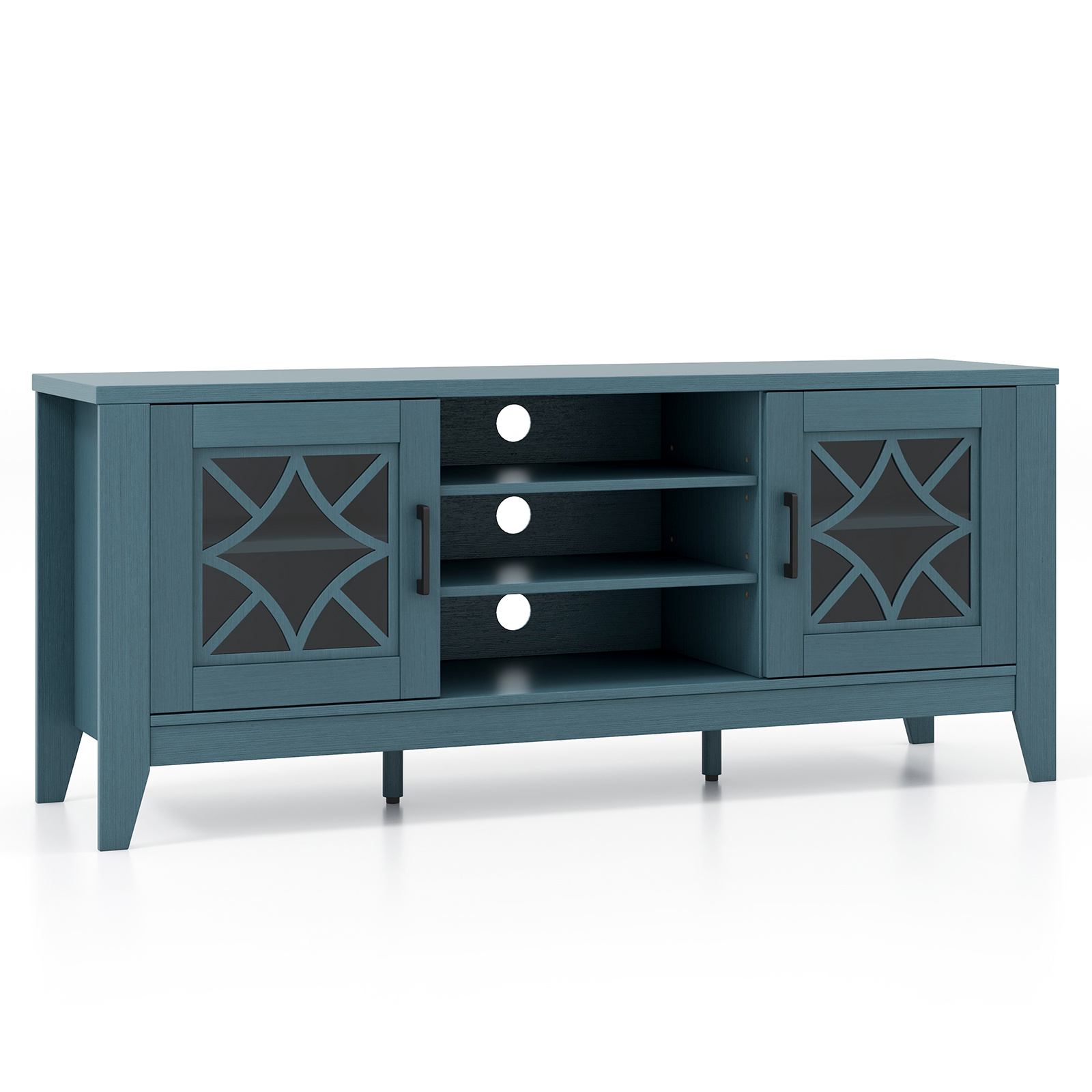 TEMU Giantex Tv Stand For Tvs Up To 65, Entertainment Center With 3-position Adjustable Shelves, Tempered Glass Doors, 3 Cable Management Holes, 2-