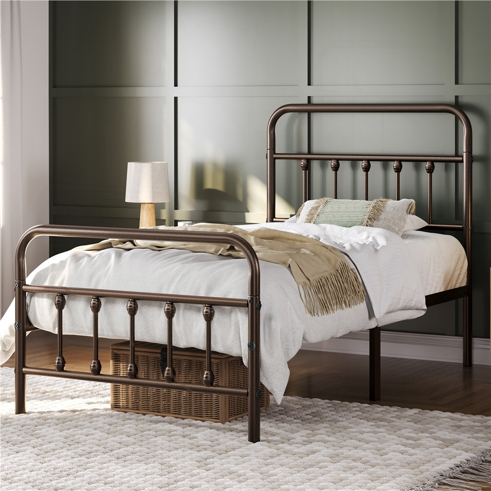 TEMU Châssis de lit DESIGN, lit de plateforme en fer avec grand chevet et pied, base de lit à lattes, base de lit, lit de ferme, lit de plateforme,