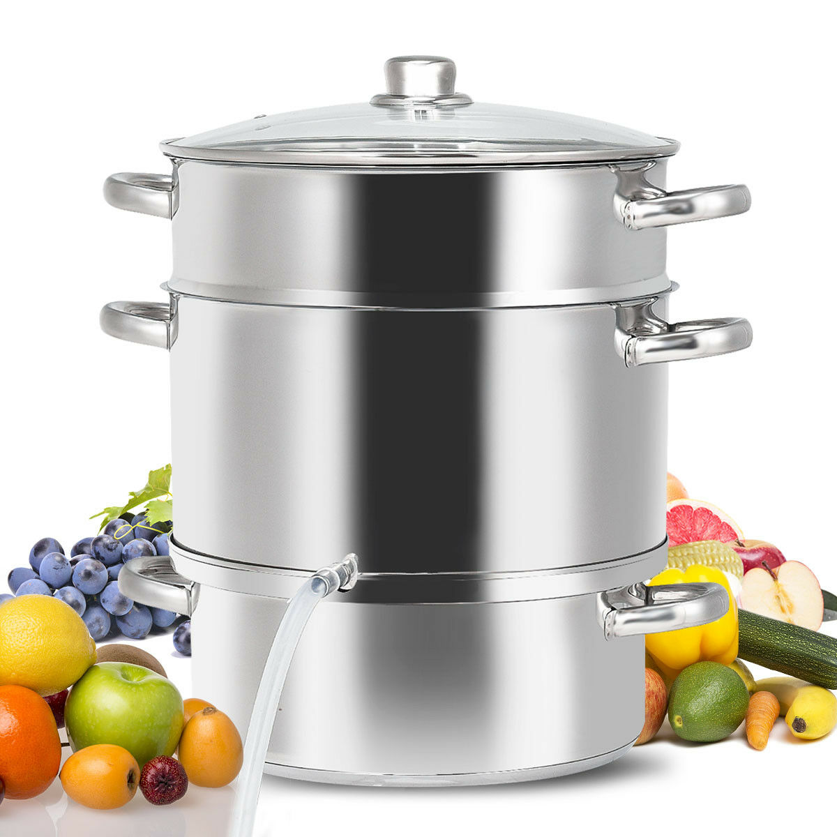 TEMU GIANTEX 11-Quart Presse-Fruits et Cuisson à la Vapeur, Cuisson à la Vapeur en Acier Inoxydable pour Fruits et Légumes, , Avec Couvercle en Verre