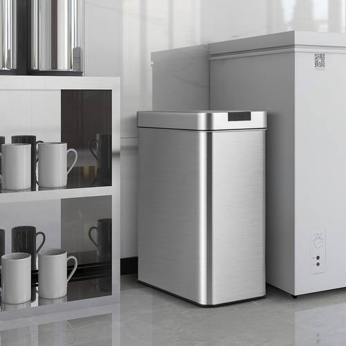 kitchen trash can with wing lids 13 2 gal automatic with stainless infrared motion sensor waste bin for narrow space soft closing