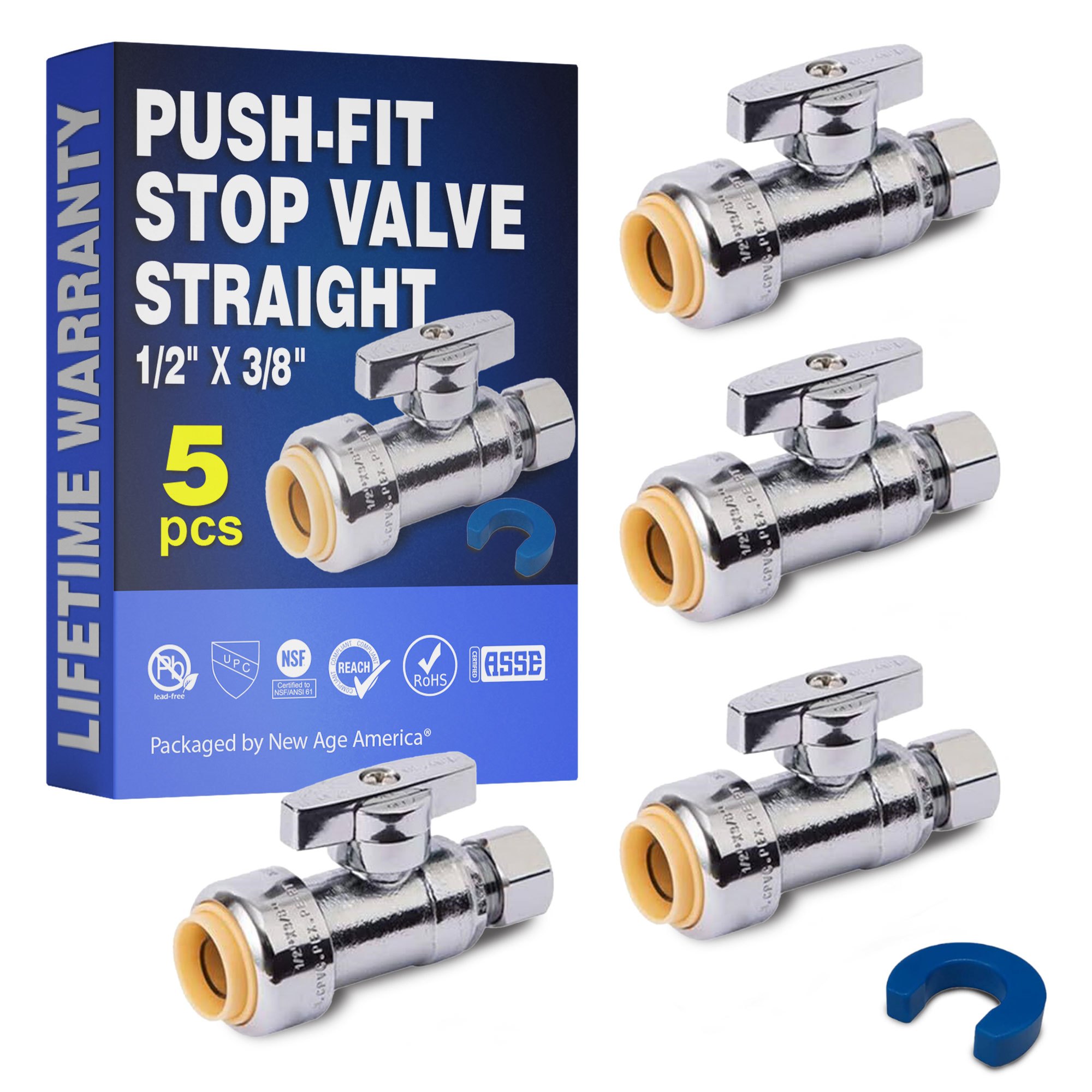 TEMU America® 5/9/10 Pc Straight/angled Stop Valve Aquaflow 360™ | 1/2" (5/8" Od) Inlet X 3/8" Od Outlet | 1/2" (5/8" Od) Inlet X 3/8" Od Outlet |