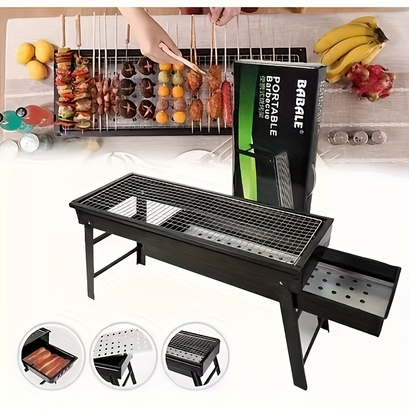 TEMU Grill à charbon de bois, portable pour barbecue, grill à barbeques pliable, petit pour le camping air, la randonnée, les -, les voyages