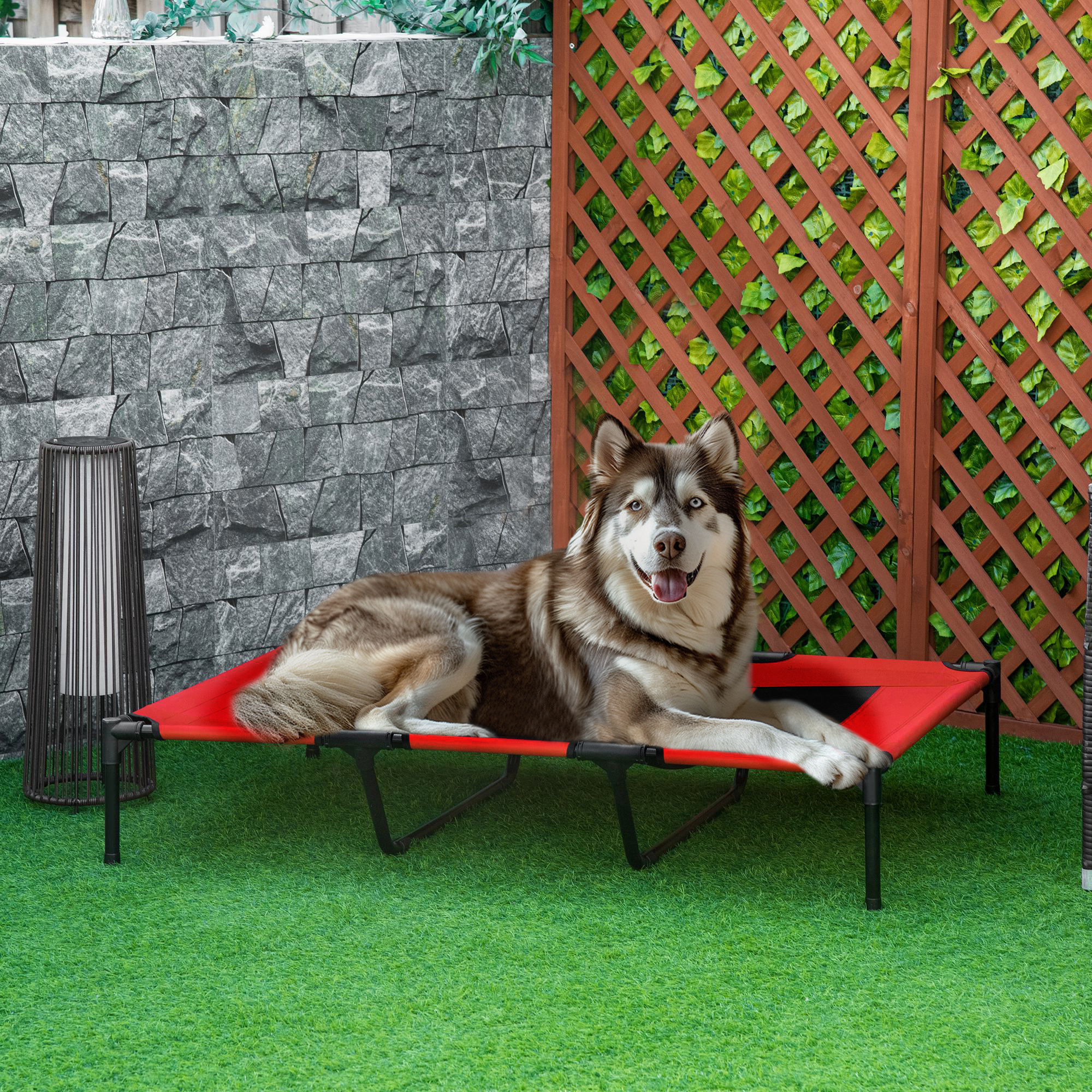 TEMU Lit surélevé pour chien, lit de camp surélevé pour chiens de taille XL, intérieur et extérieur, rouge
