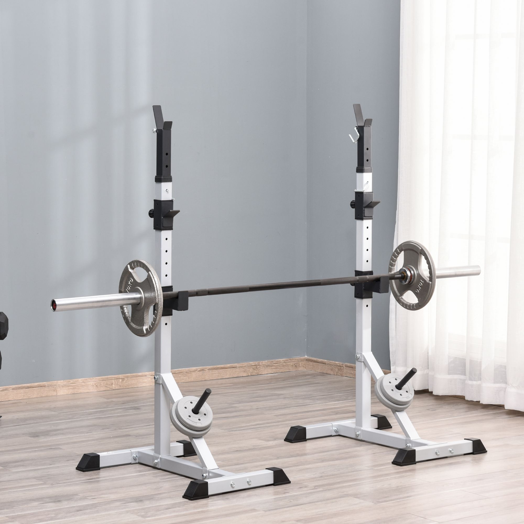 TEMU Soozier 2pièces Support de Barre, 53.5"-69.3" Hauteur Réglable Support de Squat Banc Press, Capacité 440LBS