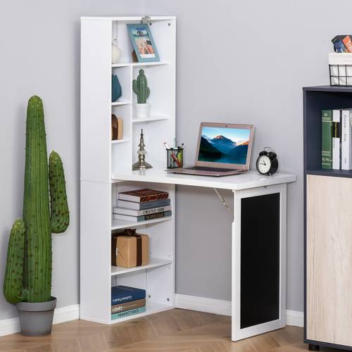 fold out convertible computer desk wall mount office desk with blackboard and side shelf study table with bookshelf for home