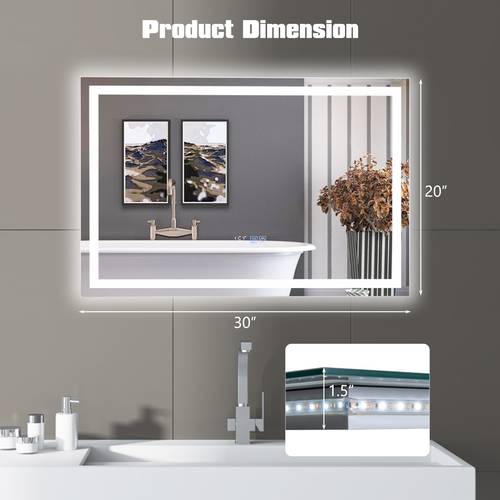 led bathroom anti fog vanity w back light front light 3 color lights time temperature reading memory function wall mounted makeup