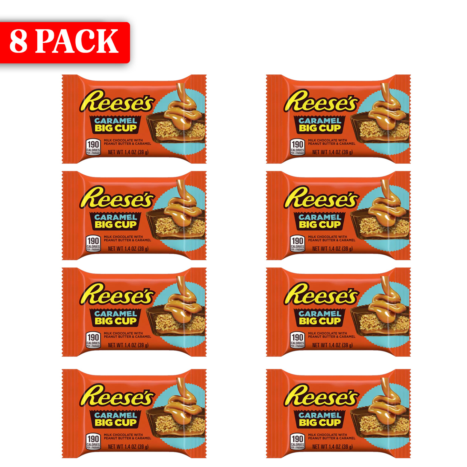 TEMU 8 Pack Reese’s Big Caramel Cup | Reese’s Peanut Butter Cups With Caramel | American Candy Peanut Butter Chocolate Cups | Usa Imported Chocolate