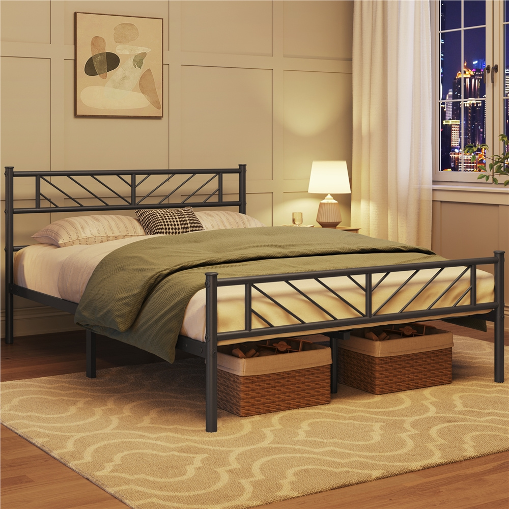 TEMU Cadre de lit DESIGN, cadre de lit plateforme en métal, lit plateforme minimaliste en métal avec tête et pied de lit à motif flèche, sommier