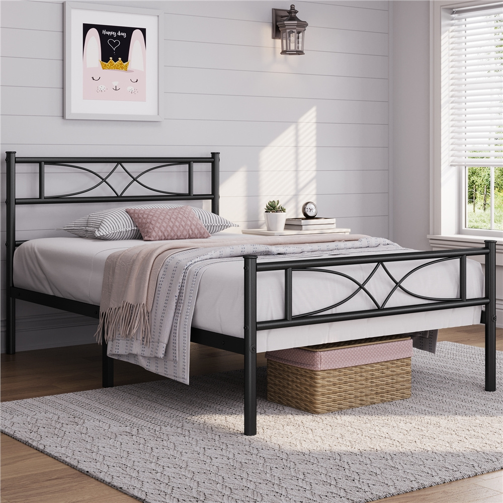 TEMU Design Bed Frame, Simple Metal Bed Frame With Curved Design Headboard And Footboard, Metal Platform Bed Frame Underbed Storage For Your Luggage,