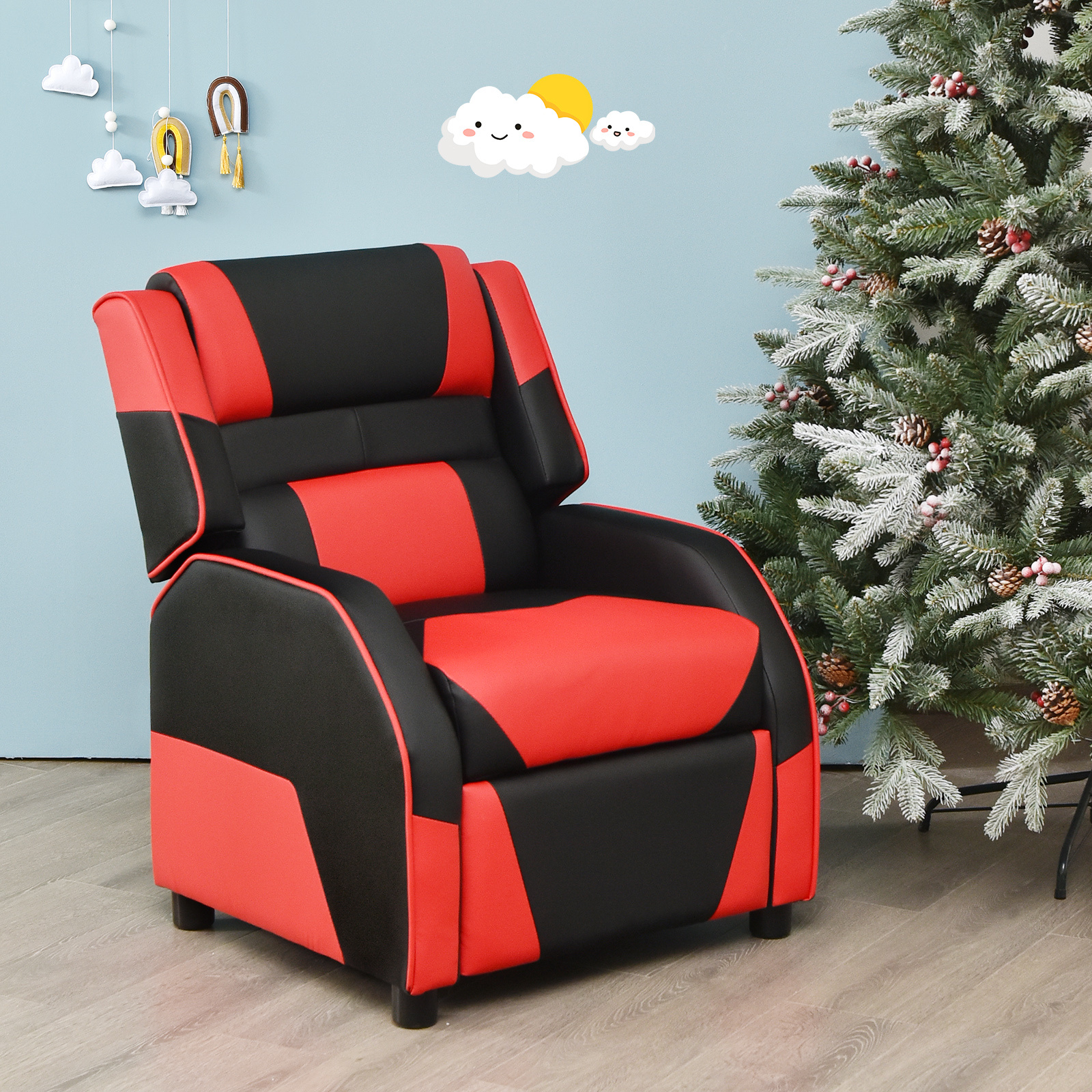 TEMU Canapé Reclinable COSTWAY pour Enfants, Fauteuil Rembourré pour Enfants, Chaise de Jeu en Cuir avec et -pieds Réglables, Fauteuil de Relaxation