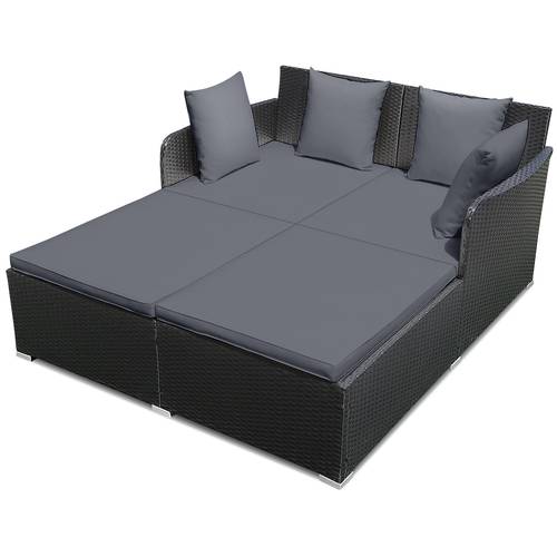 patio rattan daybed outside sofa bed with 2 cushions and 4 throw pillows outdoor wicker double chaise lounge for backyard garden lawn gray