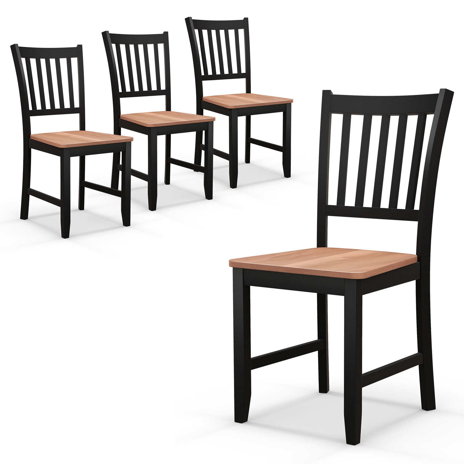 TEMU COSTWAY 4pièces Chaises de salle à manger, chaises de cuisine de ferme avec pattes en bois de caoutchouc, creux, siège large, chaises latérales