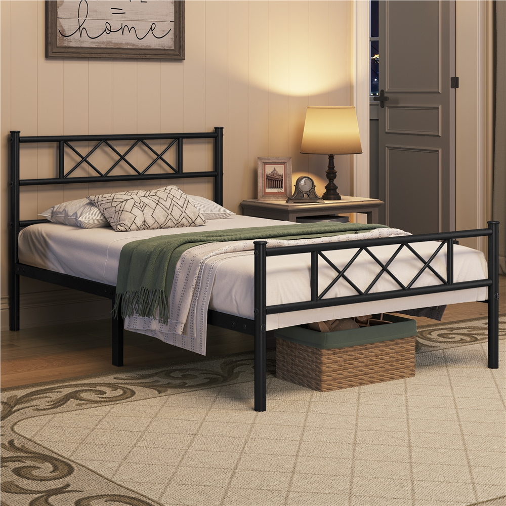 TEMU Châssis de lit DESIGN, lit en métal avec , base de lit, châssis de lit en métal avec pied de lit pour chambres à coucher, chambres , dortoirs,