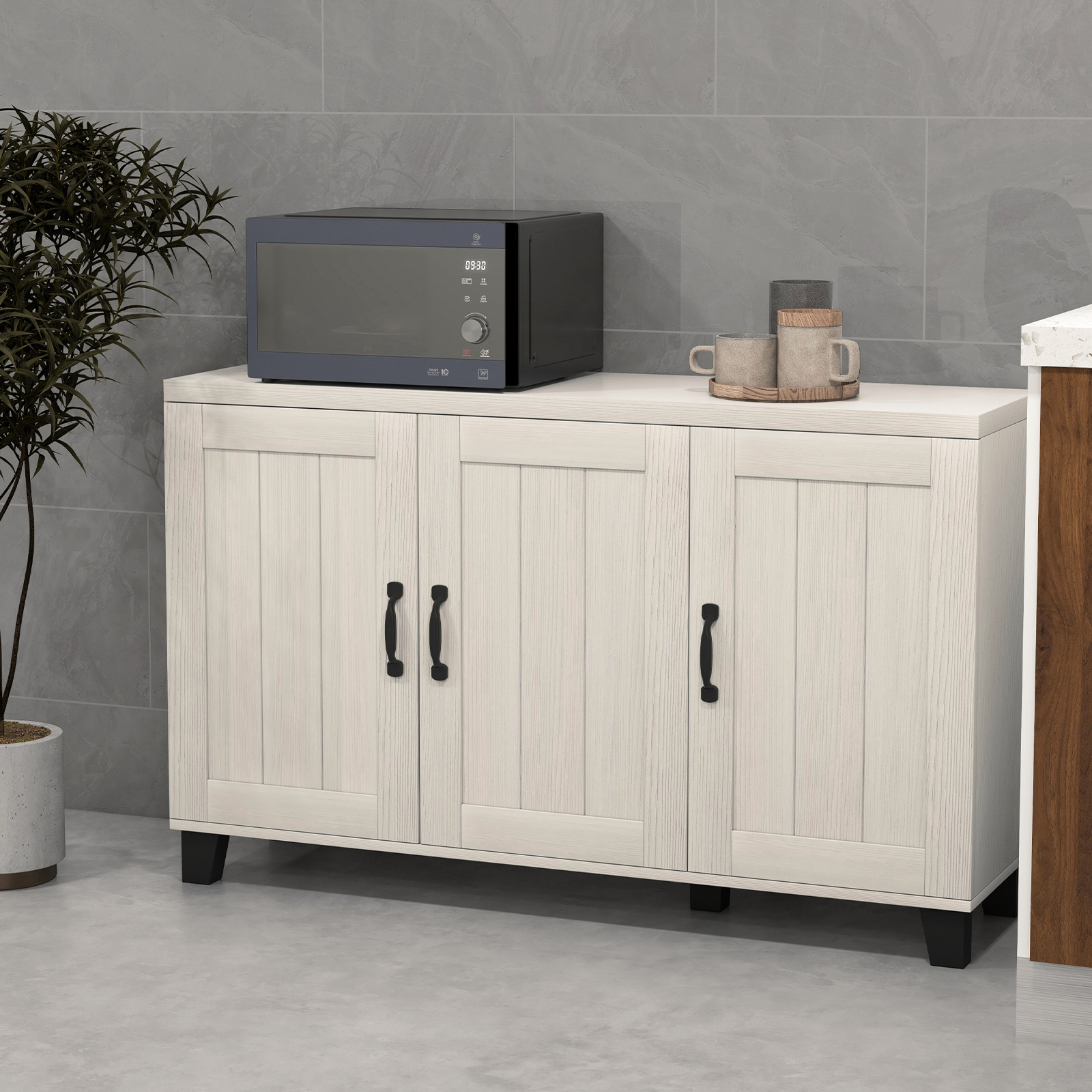 TEMU Buffet COSTWAY à 3 Portes, de Cuisine avec Étagères Réglables, Trous de Gestion des Câbles & Kit Anti-Basculement, Console de Bar à Café pour
