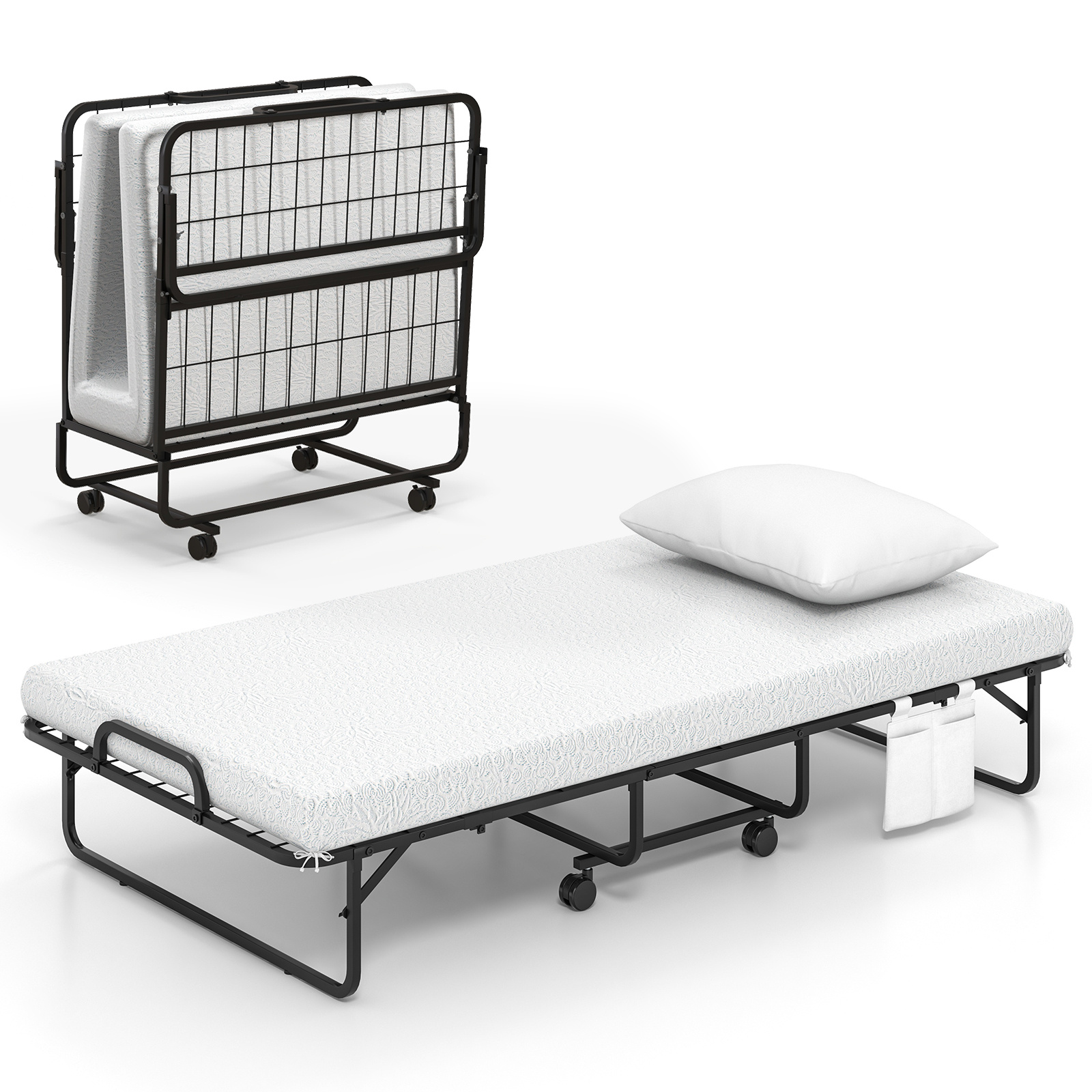 TEMU Lit pliant 75" x 39" avec matelas en mousse à mémoire de et housse de coussin, cadre en métal