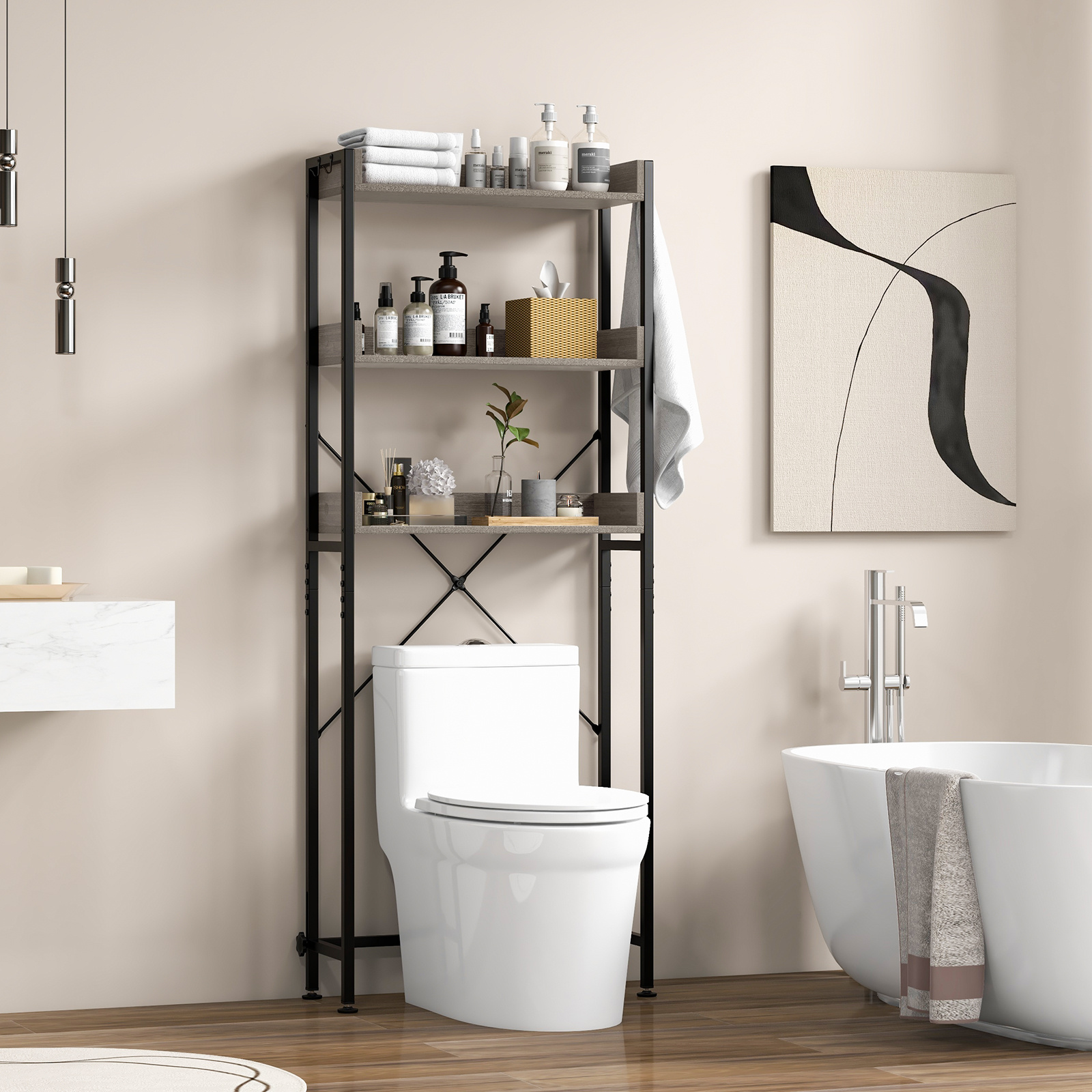 TEMU Costway Over The Toilet Storage, 3-tier Bathroom Space Saver Organizer With Adjustable Bottom Bar To Fit Most Toilets, Freestanding Above Toilet