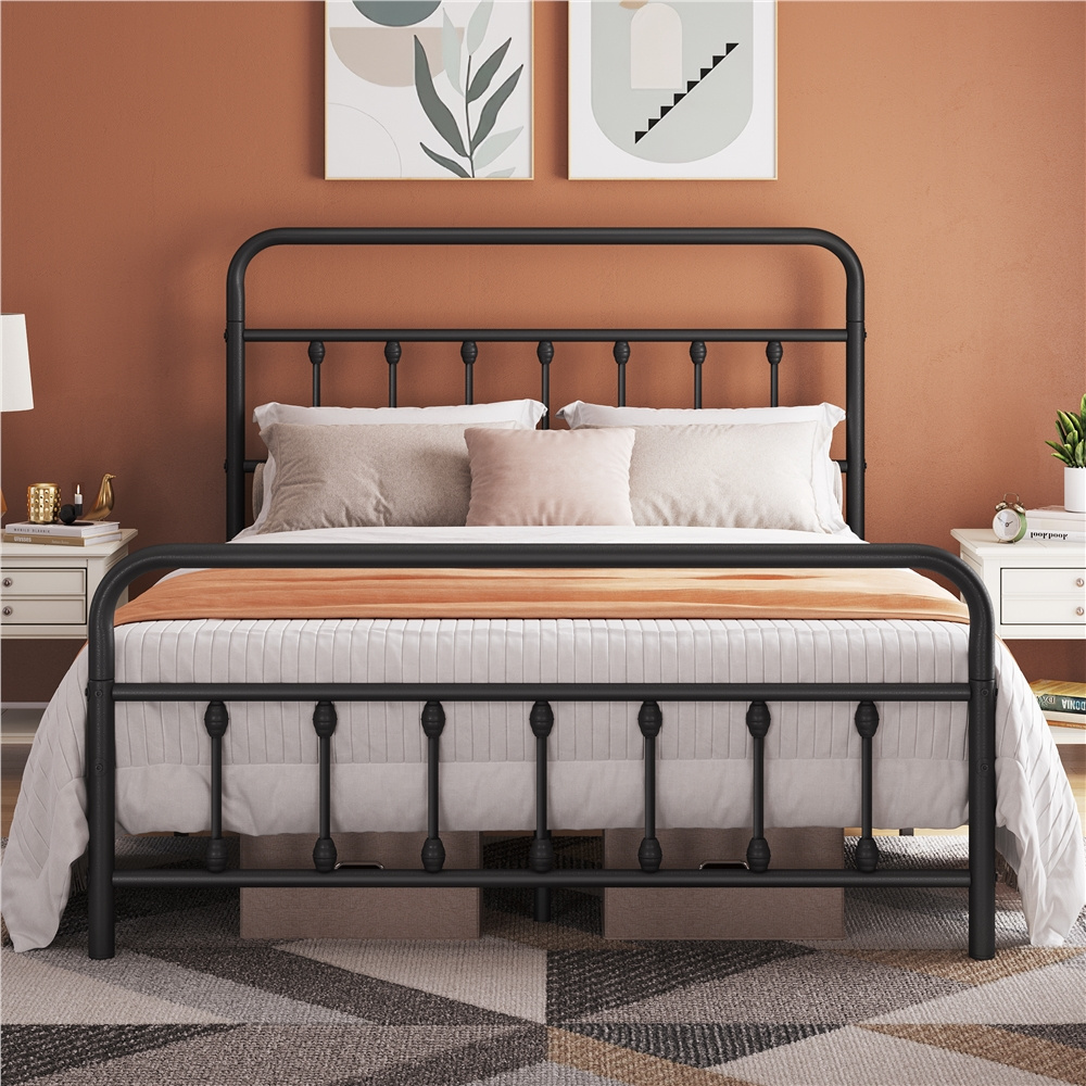 TEMU Châssis de lit DESIGN, lit de plateforme en fer avec grand chevet et pied, base de lit à lattes, base de lit, lit de ferme, lit de plateforme,