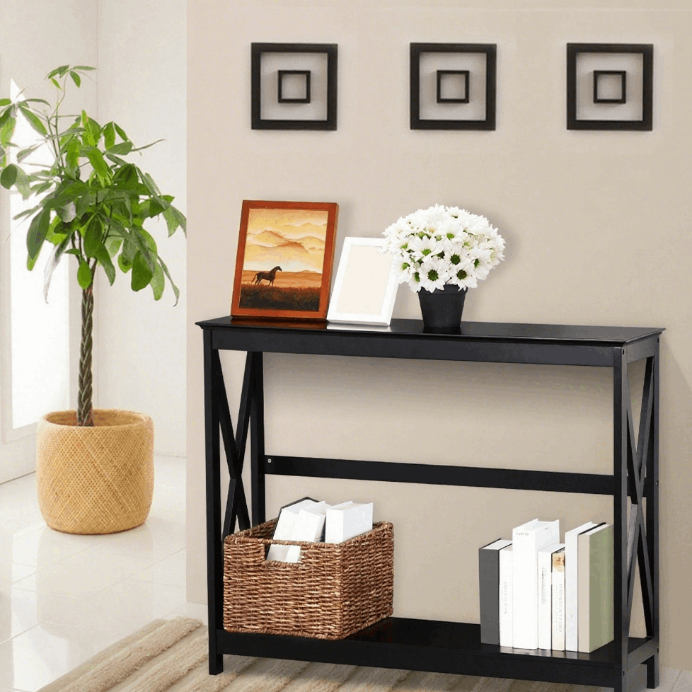 TEMU Design Console Table, 2-tier Narrow Sofa Table Industrial Side Console Table, Long Entryway Table, Console Table, End Table With X-shape Accent