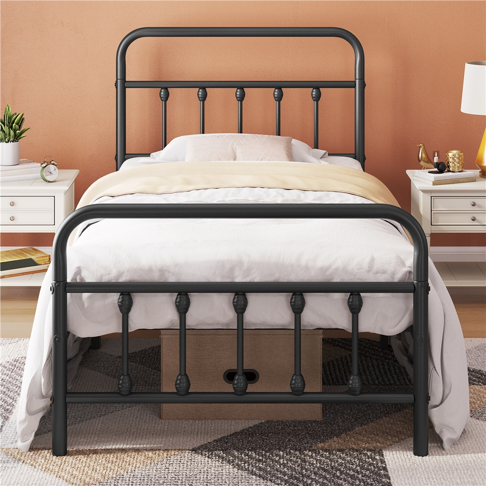 TEMU Châssis de lit DESIGN, lit de plateforme en fer avec grand chevet et pied, base de lit à lattes, base de lit, lit de ferme, lit de plateforme,