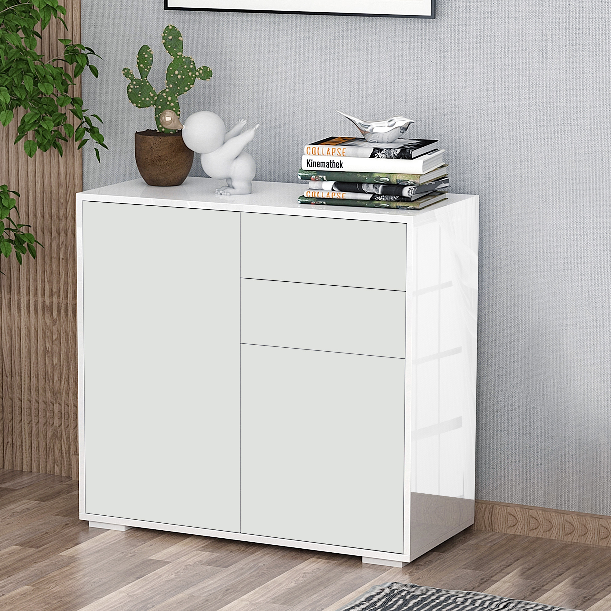 TEMU HOMCOM Buffet Haut avec 2 Tiroirs, 2 Portes et Étagères Réglables, Meuble de Rangement de Cuisine avec Ouverture à Poussoir, Blanc