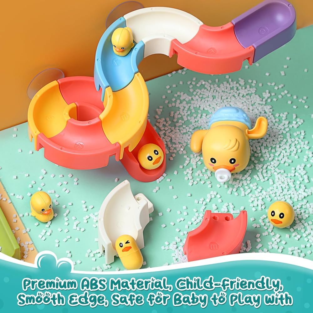 TEMU Bath Toys, Water Slide Building Track W/ Duck, Bathtub Toys