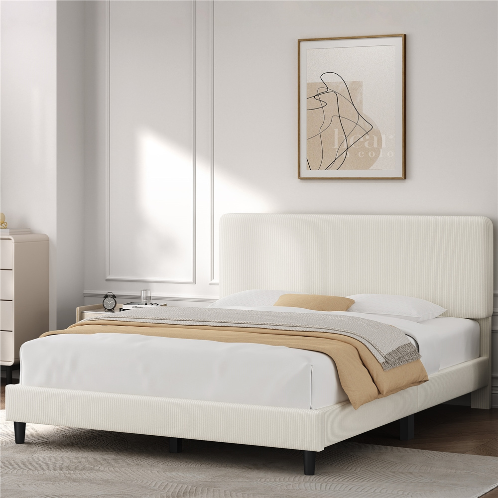TEMU DESIGN Cadre de Lit Rembourré, Cadre de Lit avec Tête de Lit Réglable, de Matelas avec Support en Lattes en Bois, Tête de Lit en Tissu Chenille,