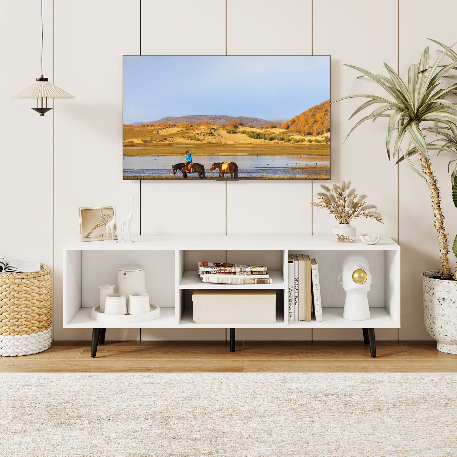 TEMU Costway Tv Stand W/ Storage Shelves, 47.5" Console Cabinet For 55-inch Tvs, Heavy-duty Metal Legs Entertainment Center, Home Media Console Table