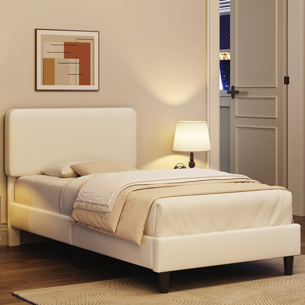 TEMU DESIGN Cadre de Lit Rembourré, Cadre de Lit avec Tête de Lit Réglable, de Matelas avec Support en Lattes en Bois, Tête de Lit en Tissu Chenille,