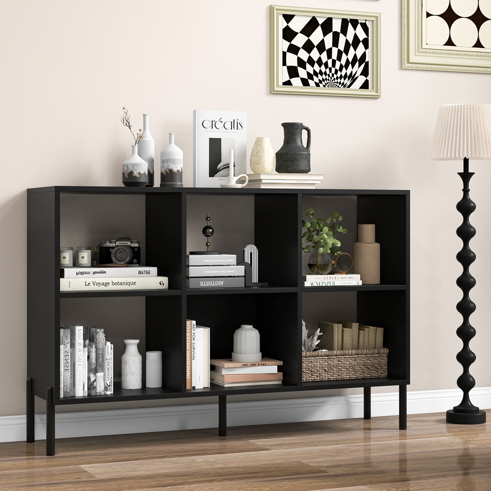 TEMU COSTWAY 6 étagères de rangement , à livres carrée, meuble de chambre à coucher noir
