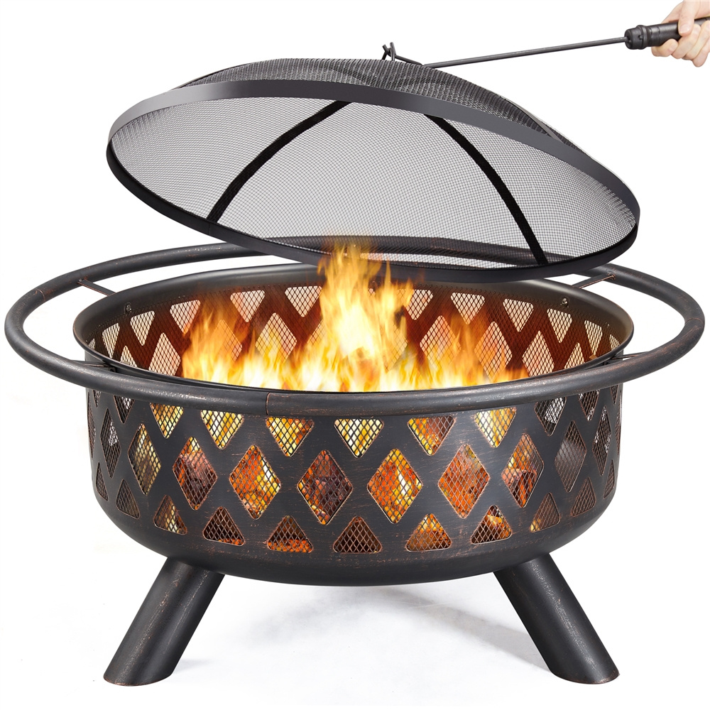 TEMU Design Outdoor Fire Pit, Outdoor Fire Pit, 36-inch Outdoor Iron Fire Pit, Wood-burning Heating, Suitable For Outdoor Bonfires, Camping ,round