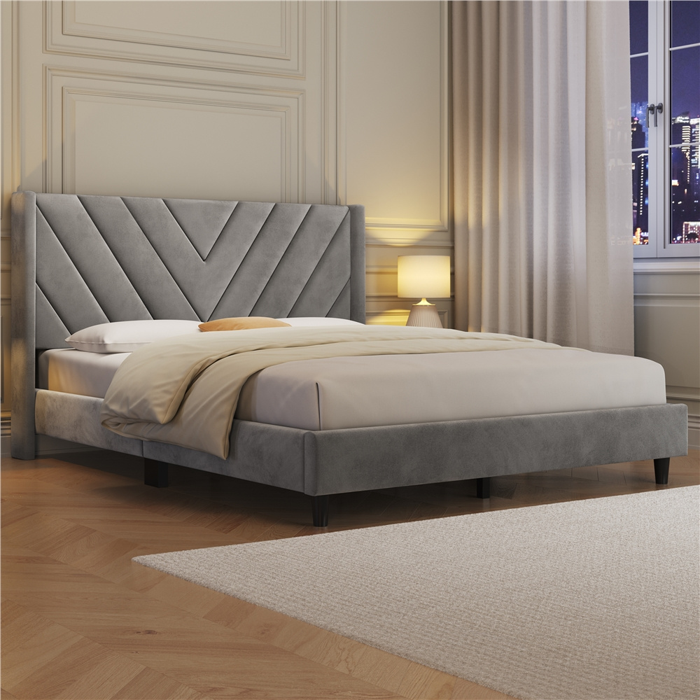 TEMU Lit plateau rembourré DESIGN, lit plateau rembourré avec bordure ailée, cadre de lit avec lattes de support en bois, lit plateau rembourré avec
