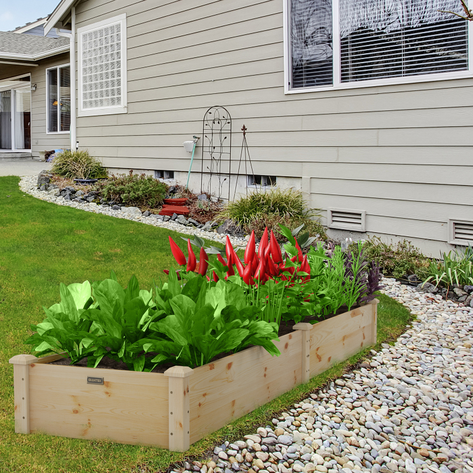 TEMU Costway Lit de Jardin surélevé en Bois pour légumes, Patio de Jardin, Fleurs à , Jardinière