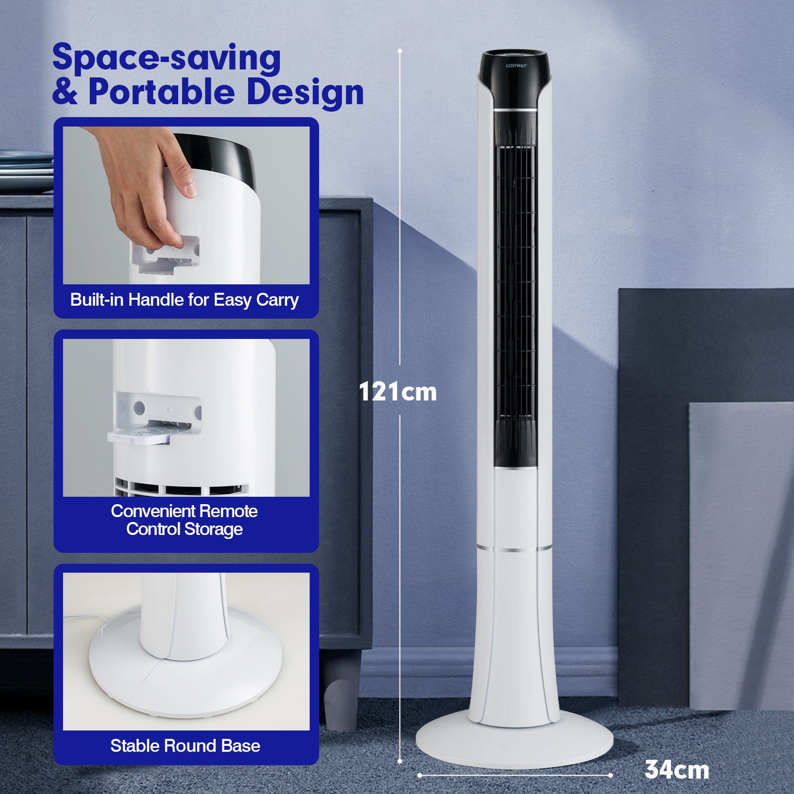   48 tower   oscillating bladeless fan 15h timer 3   3  