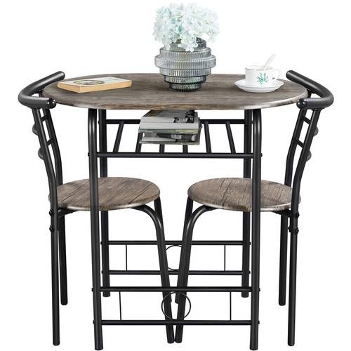 design dining table set 3pcs modern round dining table set for 2 compact space saving kitchen table and chairs with steel legs storage rack apartments dorm rooms breakfast nooks