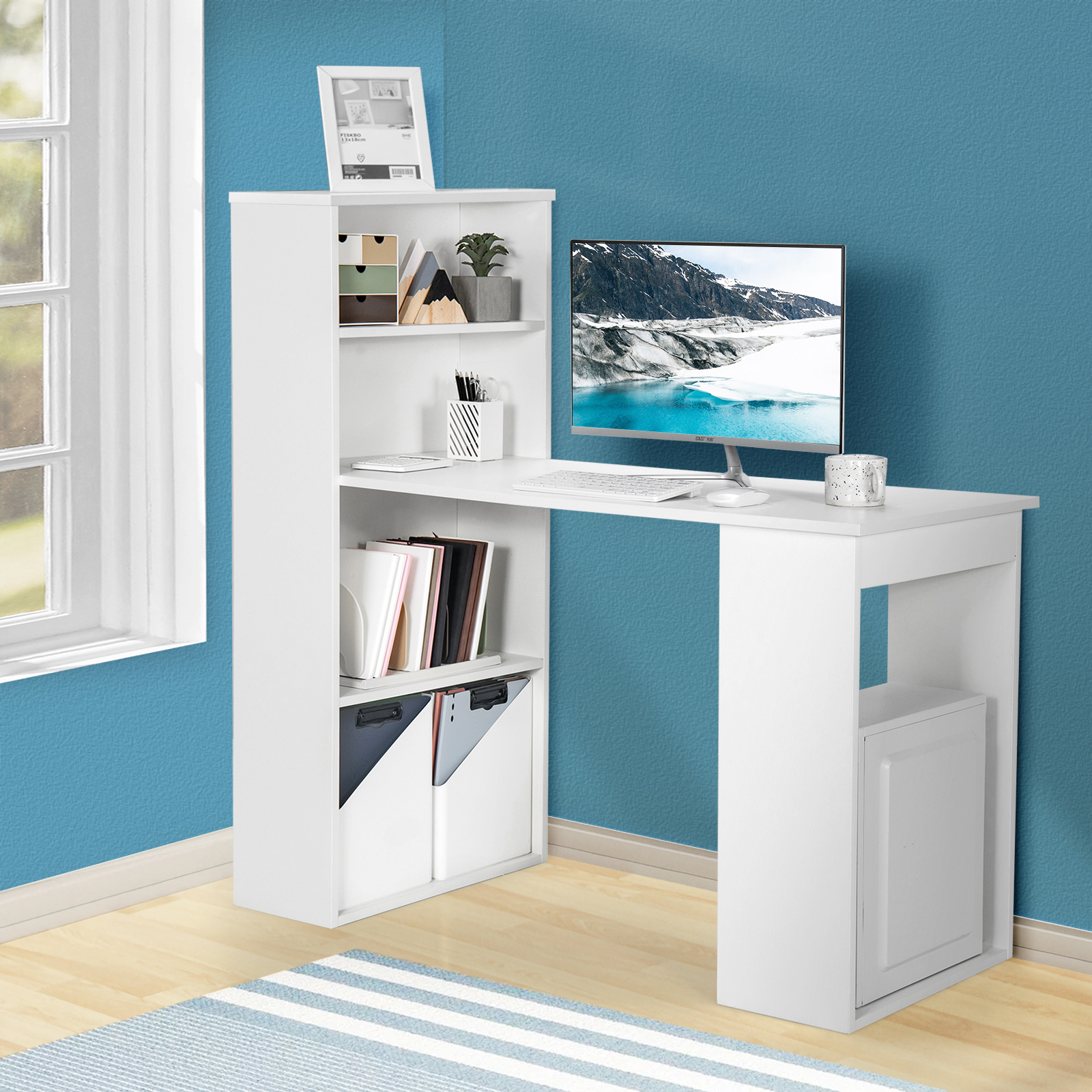 TEMU Bureau d'ordinateur COSTWAY 48", bureau d'écriture avec 6 étagères de rangement, de bureau d'ordinateur compacte moderne et , 48 pouces, design