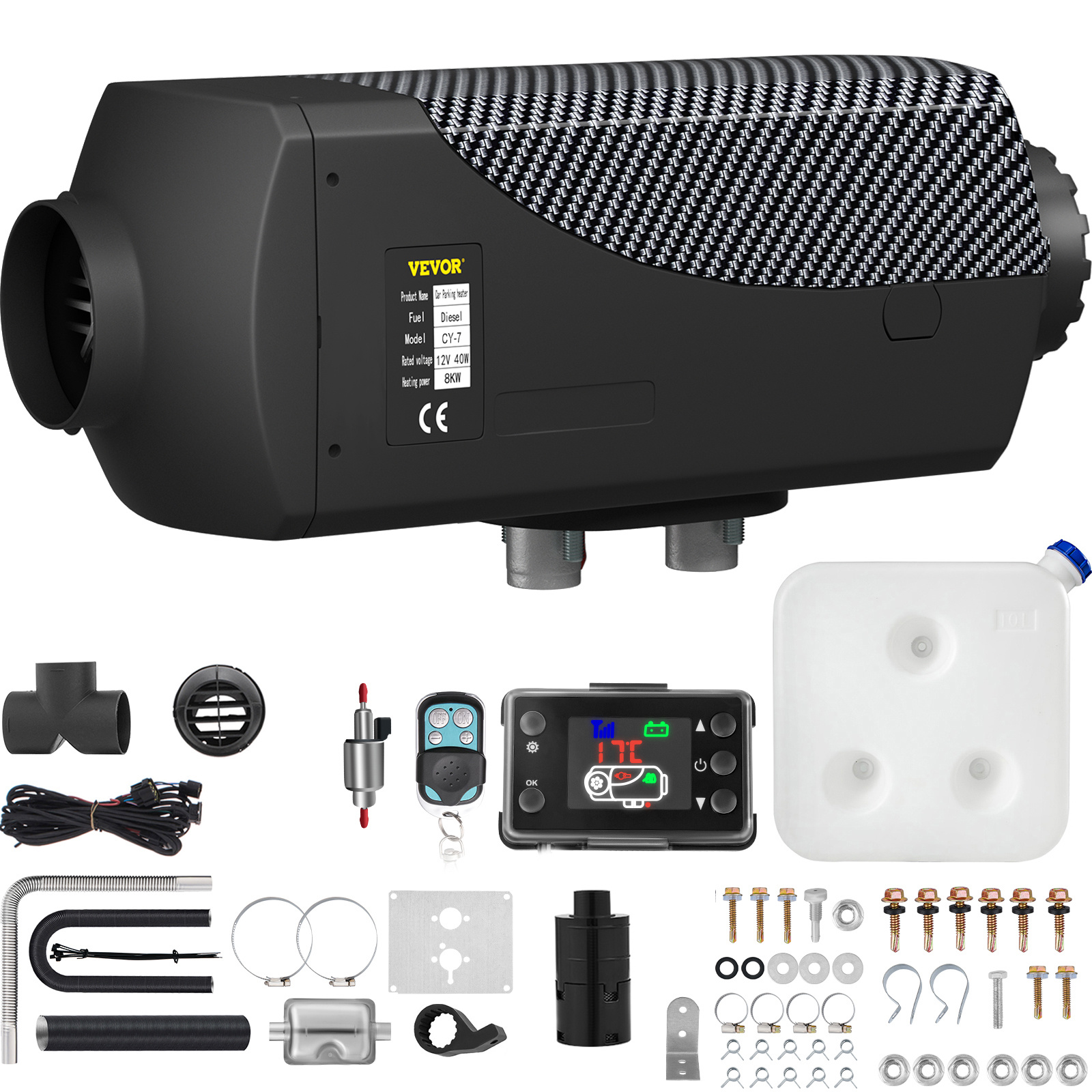 TEMU VEVOR 8KW Radiateur Diesel avec Silencieux, Chauffage Diesel 12V à Télécommande et Interrupteur LCD pour Voiture, Camion, Camping-Car, Bateau et