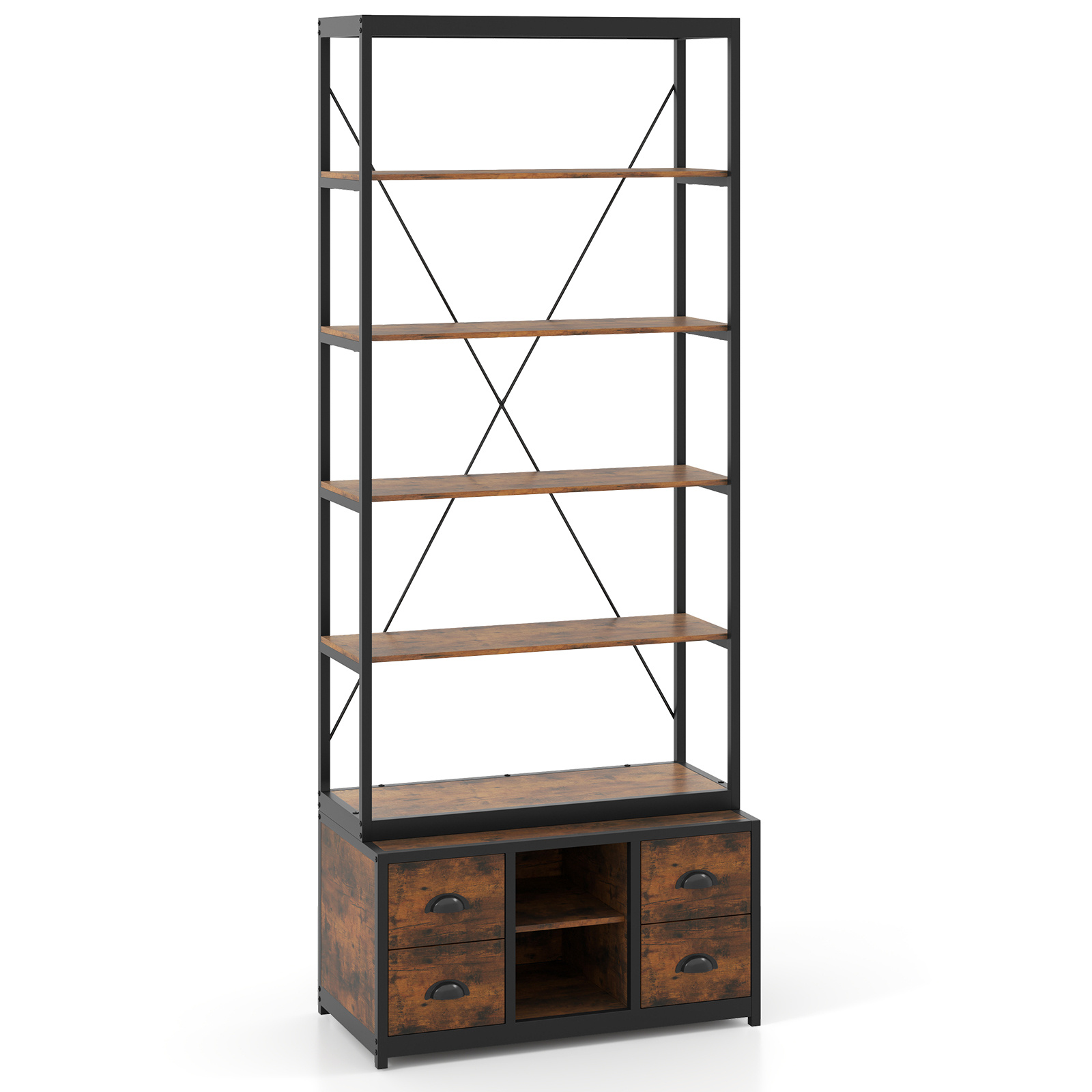 TEMU Étagère COSTWAY 8 niveaux avec rangement, de 79" avec 4 tiroirs en tissu et étagère réglable, support d' industriel à cadre métallique robuste