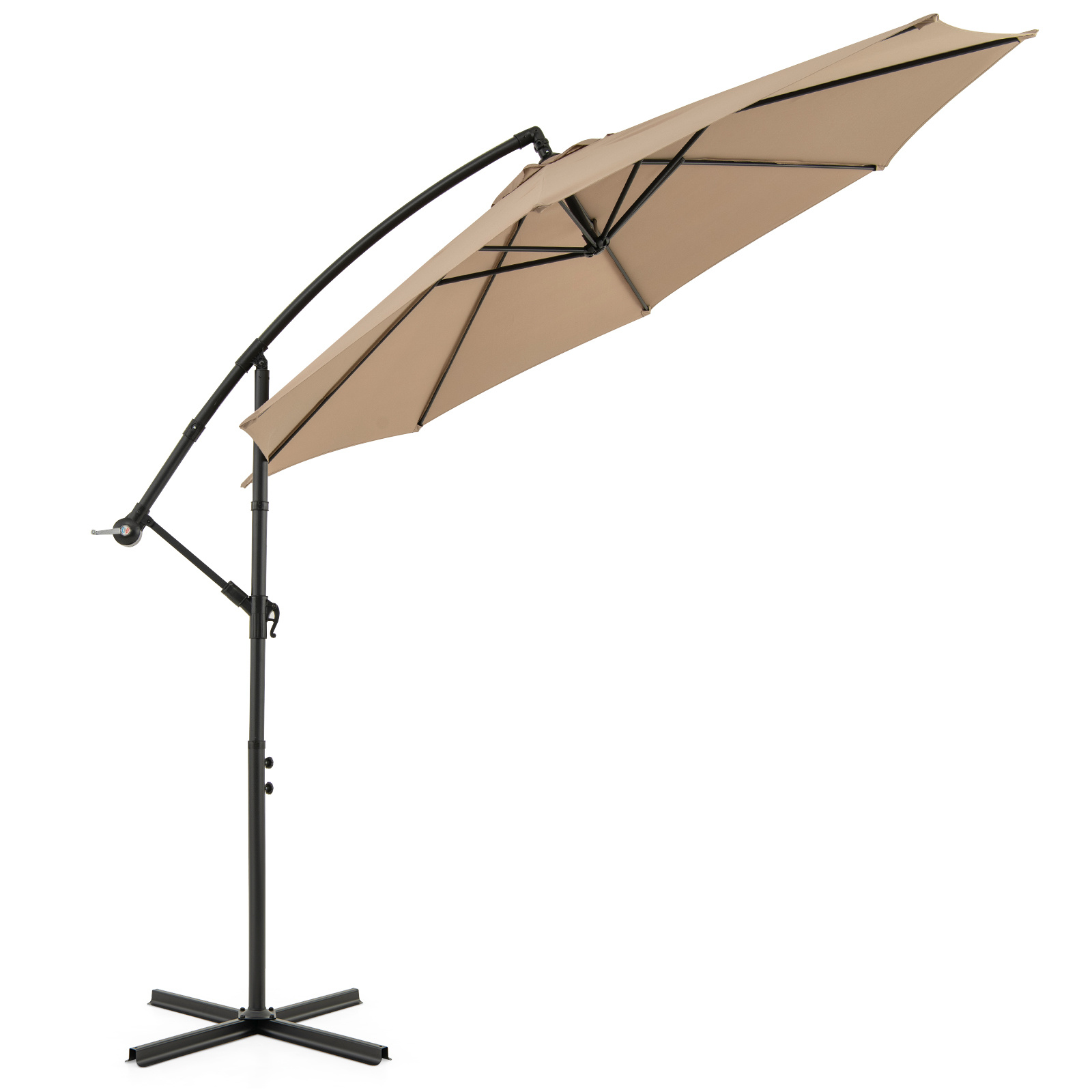 TEMU Parasol déporté de patio 10 pieds, parasol à contre-bras suspendu avec réglage d'inclinaison facile, base croisée, à à friction réduite, toit