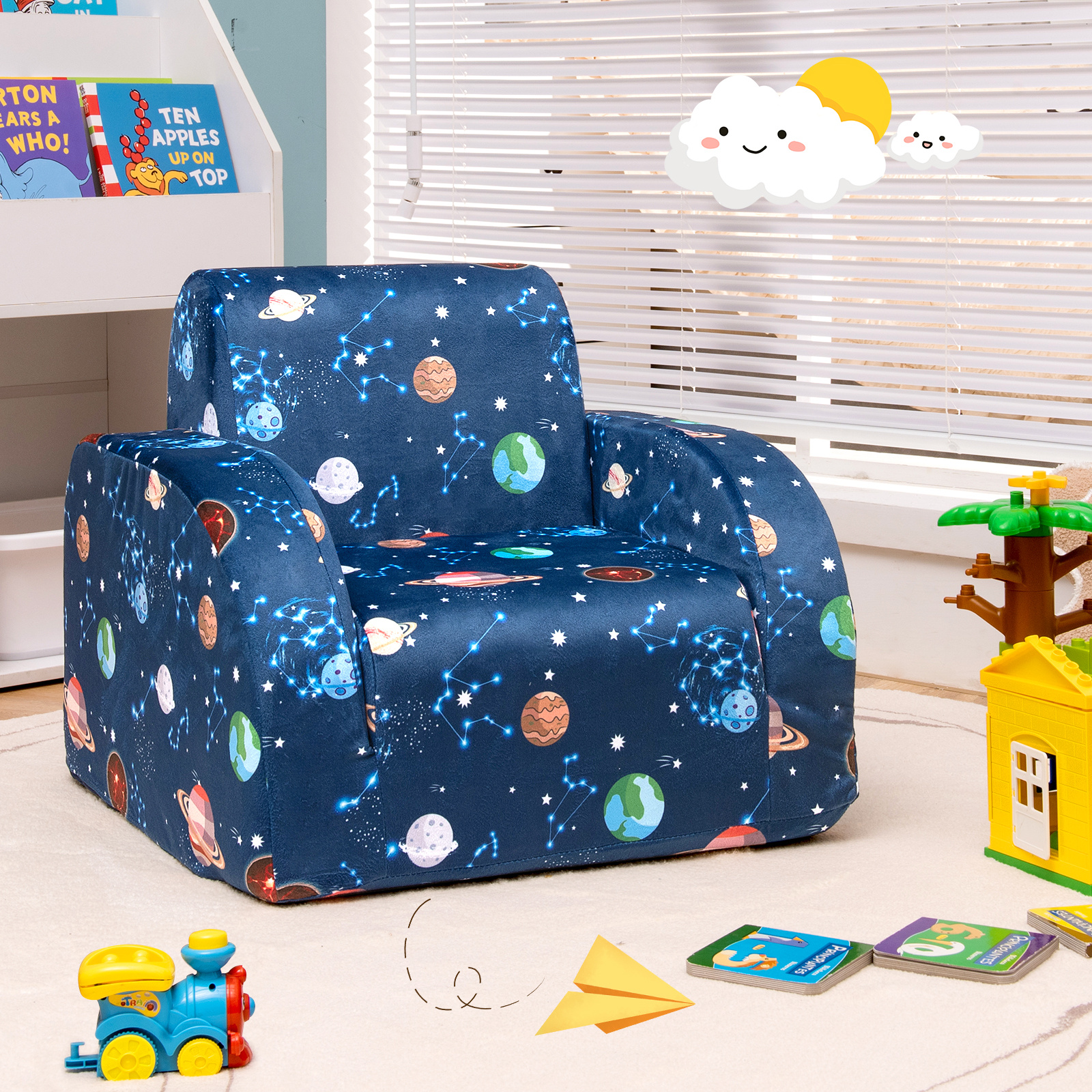 TEMU Costway 3-in-1 Convertible Kid Sofa Flip-out Chair Lounger For Toddler Blue