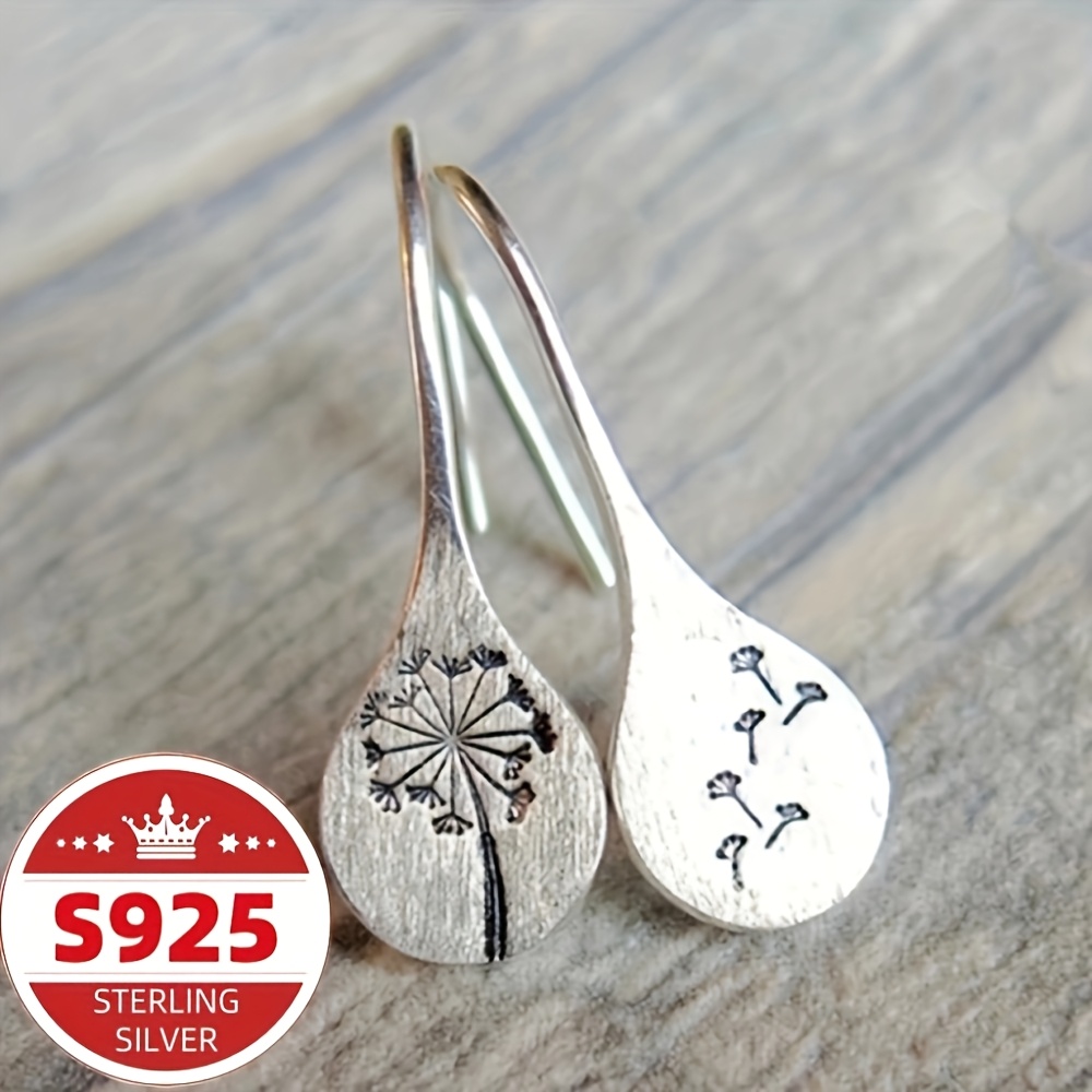 TEMU Boucles d'oreilles brossées rétro simples en argent pur S925 pour femmes, crochets d'oreille au design , style ethnique, bijoux pour femme, pour