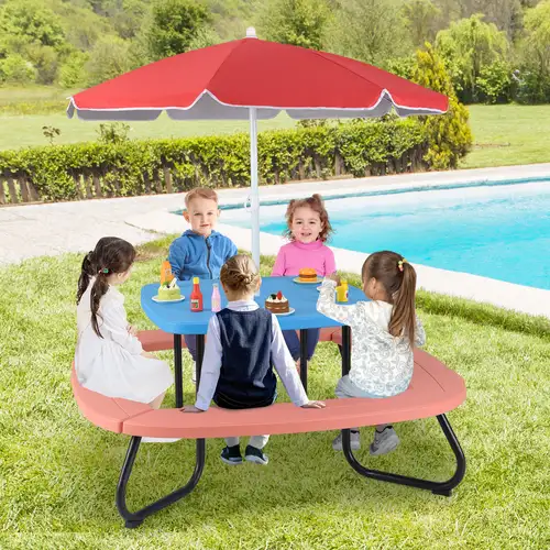 kids patio umbrella canada HONEY JOY Picnic Table, 4 in 1 Cedar Wooden Sand & Water Table w/ 3 Removable Box & Umbrella, Kids Picnic Tables for Outdoors Backyard Garden, Toddler Furniture Set Create a secure and inviting space for your little ones with this thoughtfully designed table Martha Stewart Kids Outdoor Craft