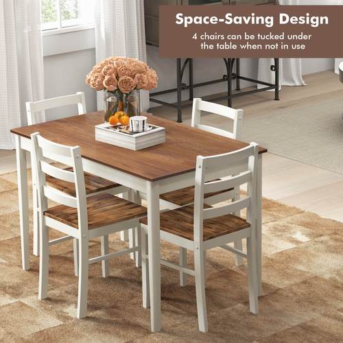 5pcs dining set solid wood kitchen rectangular table 4 chairs