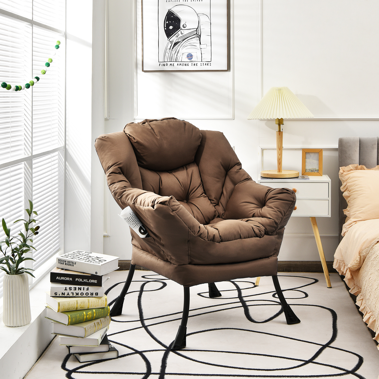 TEMU Costway Modern Polyester Fabric , Accent Chair W/ , Upholstered Single Sofa Chair W/ Armrests & Side Pocket, Leisure Sofa Chair For Living Room,