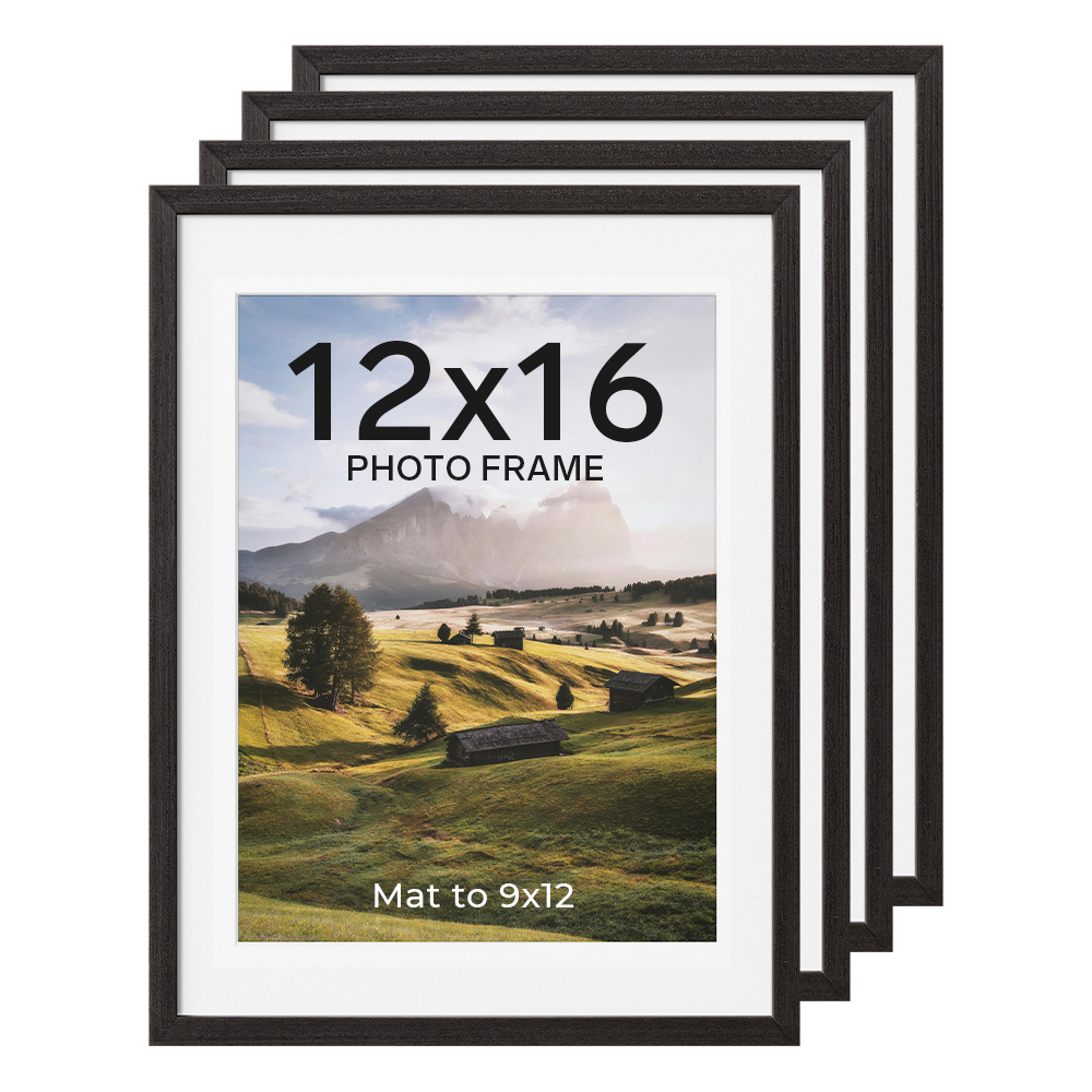 TEMU Finds 12x16 Picture Frame, Black, Natural, Brown, Picture Frame, 4-pack, Picture Frame, 12x16 Large Photo Poster Frame (with Mat To Display 9x12